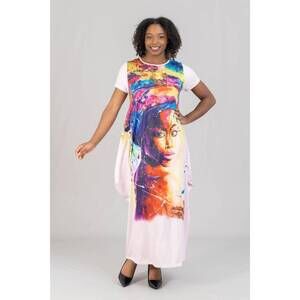 NEW KARA CHIC face maxi length elegance dress in pink multi